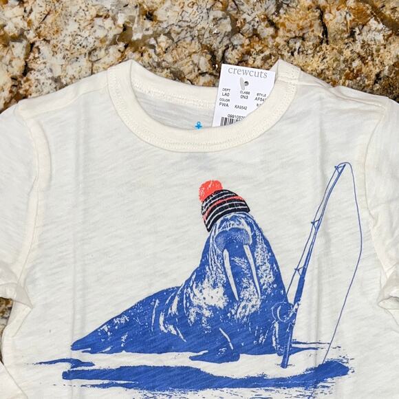 **NWT J. Crew Boys' Ivory W/Fishing Pizza Walrus Graphic Long Sleeve Tee -2 - Picture 4 of 8